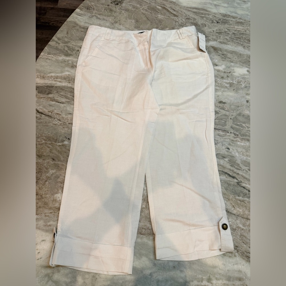 Sherry Taylor White Wide Leg Crop Pants Large Ramie Rayon NWT